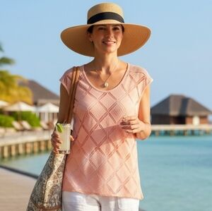 NWT Picadilly XL Canada Resortwear Bohemian Crochet Knit Sleeveless Tunic Top